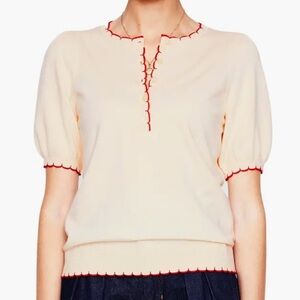 Boden Cream Blouse with Red Trim